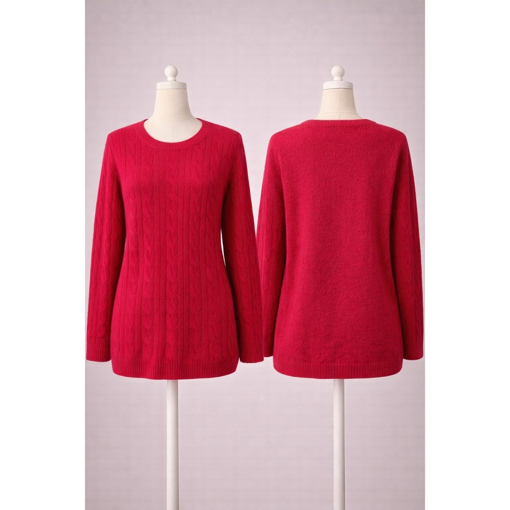 Talbots Womens Red 100%‎ Pure Cashmere Cable Knit Crew Neck Sweater Large